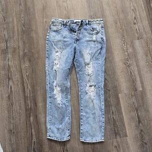 Almost famous faded, distressed, ripped straight leg jeans juniors size 11